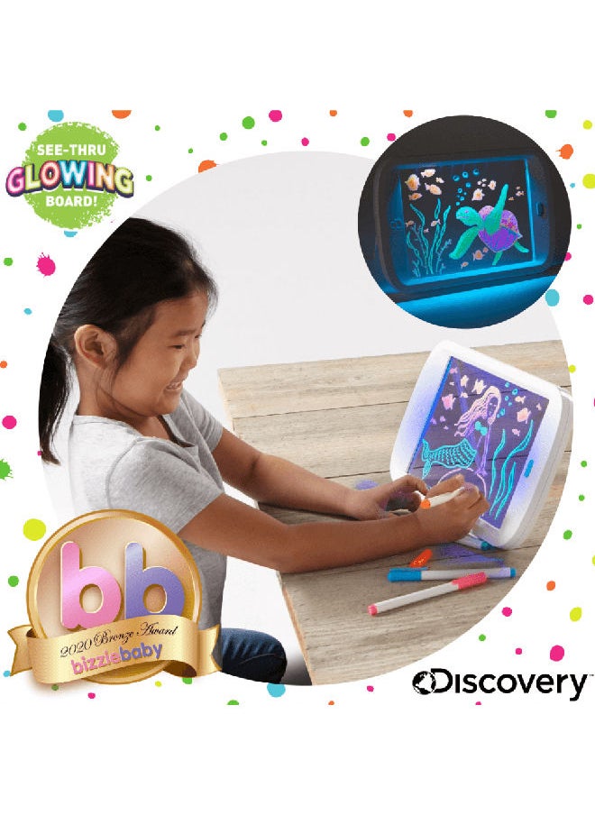 Discovery - Kids Neon Glow Drawing Board with LED Lights, Colorful Neon Gel Markers, and Built-in Kickstand Battery Operated Fun for Creative Kids - Image 1