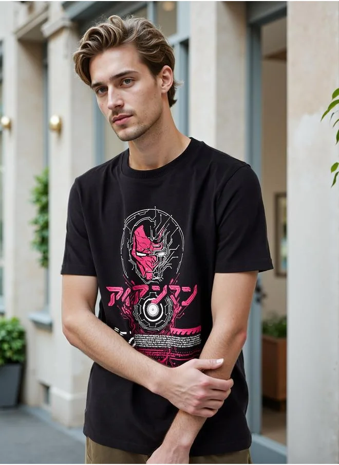 FAV Iron Man Print T-shirt with Crew Neck
