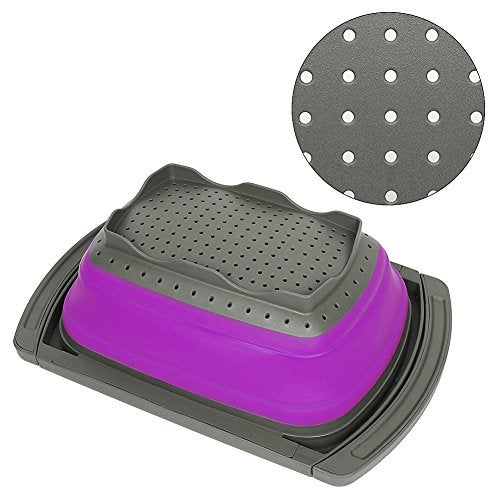 Qimh Collapsible Colander, Kitchen Colander Set Over Sink Strainer Veggies/Fruit Colanders Strainers with Extendable Handles, Dishwasher Safe Folding Strainer for Kitchen, 6-Quart, BPA Free - Image 5