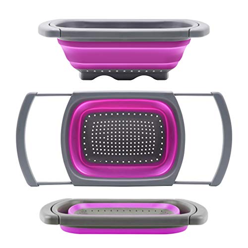 Qimh Collapsible Colander, Kitchen Colander Set Over Sink Strainer Veggies/Fruit Colanders Strainers with Extendable Handles, Dishwasher Safe Folding Strainer for Kitchen, 6-Quart, BPA Free - Image 1