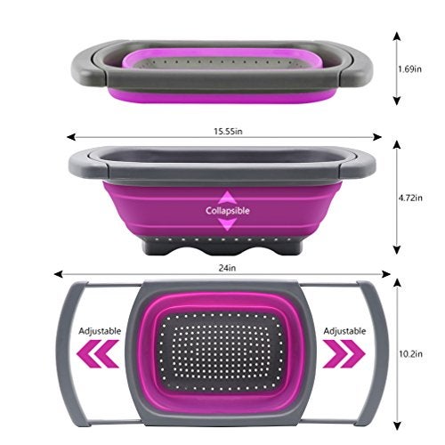 Qimh Collapsible Colander, Kitchen Colander Set Over Sink Strainer Veggies/Fruit Colanders Strainers with Extendable Handles, Dishwasher Safe Folding Strainer for Kitchen, 6-Quart, BPA Free - Image 2