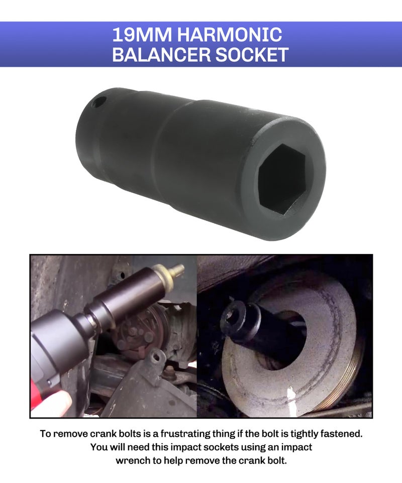 bylikeho Crankshaft Pulley Removal Tool,Automotive Tool,Car Accessories Weighted Sockets,19mm Harmonic Balancer Socket,50mm Crankshaft Pulley Holder, Use to Install or Remove Engine Crank Bolts - Image 4