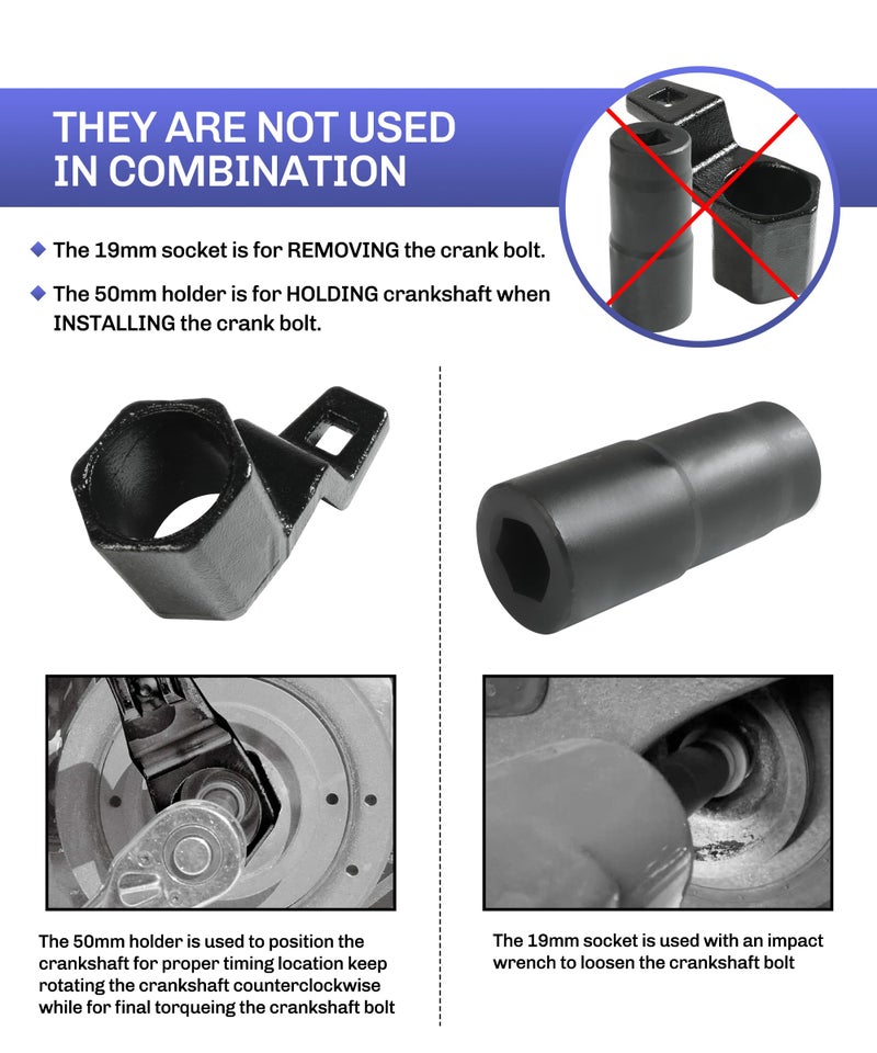 bylikeho Crankshaft Pulley Removal Tool,Automotive Tool,Car Accessories Weighted Sockets,19mm Harmonic Balancer Socket,50mm Crankshaft Pulley Holder, Use to Install or Remove Engine Crank Bolts - Image 2