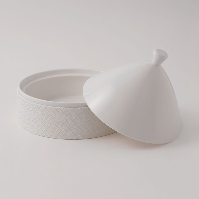 La Mesa Porcelain Tagine With Beige Leather Coat, White, 7" - Image 1