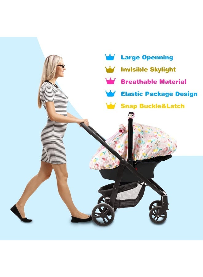 SMTTW Baby Car Seat Covers, Infant Car Canopy for Spring Summer Autumn Winter, Universal Fit, Snug Warm Breathable, Car Seat Canopy for Boys Girlsâ€¦ (Flamingo) - Image 5