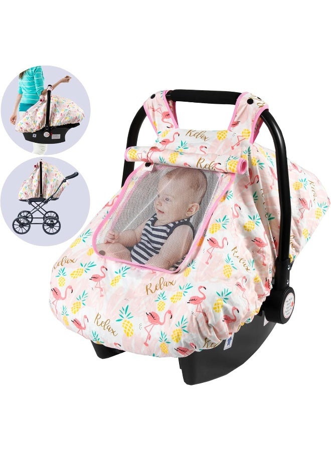 SMTTW Baby Car Seat Covers, Infant Car Canopy for Spring Summer Autumn Winter, Universal Fit, Snug Warm Breathable, Car Seat Canopy for Boys Girlsâ€¦ (Flamingo) - Image 1