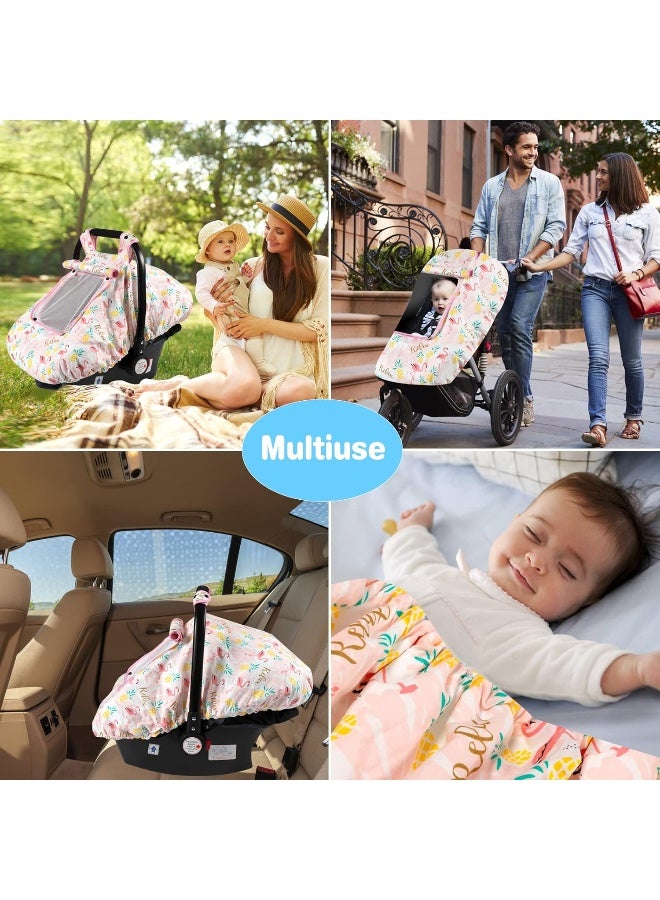 SMTTW Baby Car Seat Covers, Infant Car Canopy for Spring Summer Autumn Winter, Universal Fit, Snug Warm Breathable, Car Seat Canopy for Boys Girlsâ€¦ (Flamingo) - Image 4