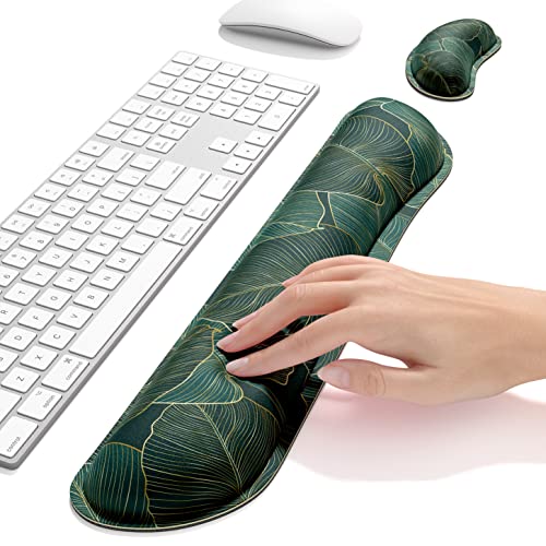 Dapesuom Enlarge Keyboard Wrist Rest, Memory Foam Wrist Cushion for Desk Mats Support, Cute Pain Relief Keyboard Mouse Pad Rests Set with Non-Slip Base for Gaming Laptop Office Computer, Green Leaf - Image 5
