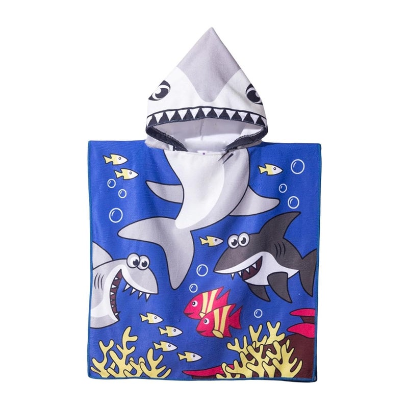 Ji and Ja Ji and Ja Kids Beach Towels with Hood Kids Bath Towels for Boys Cute Cartoon Printed Towel Microfiber Hoodie Beach Towel Pouncho Head Coverups MultiUse 17 Years Kids Shark