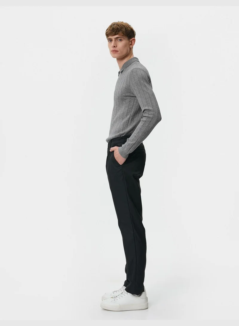 KOTON Polo Neck Half Zipper Textured Slim Fit Sweater