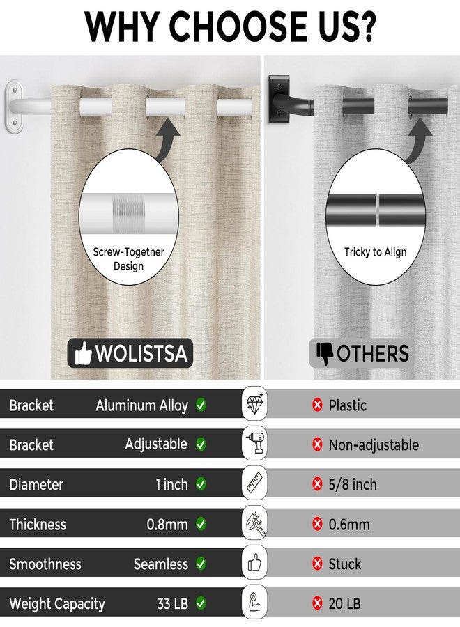 Wolistsa Wrap Around White Curtain Rod, Ceiling Blackout Long Heavy Duty Curtain Rods for Windows 66 to 120 Inch, 1" Adjustable Curved Matel Bedroom Outdoor Window Treatment Rods with Aluminium Finial - Image 5