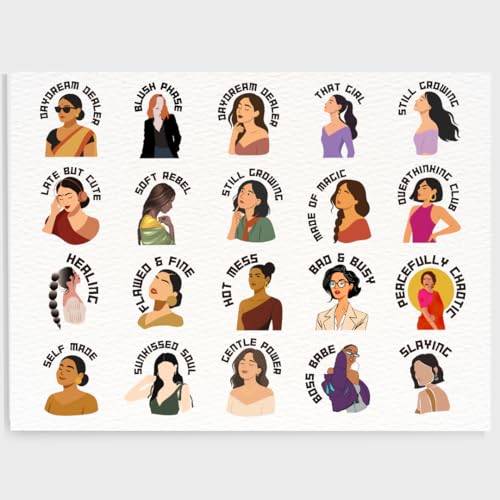 Tresneria Moods Collection UV DTF Sticker Set – Pack of 20 Premium Glossy Waterproof Stickers for Girls & Women | Raised Embossed Finish | | Phone, Laptop, Bottle, Journal Decor - Image 1