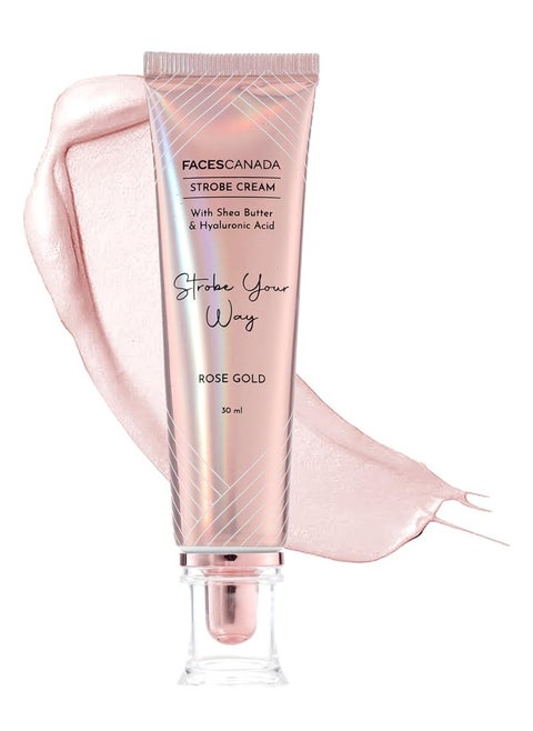 FACESCANADA Strobe Cream - Rose Gold, 30Ml | Primer + Highlighter + Moisturizer | Shea Butter & Hyaluronic Acid | Intense Hydration | Flawless Radiant Dewy Skin | Illuminating & Glowing Makeup Base
