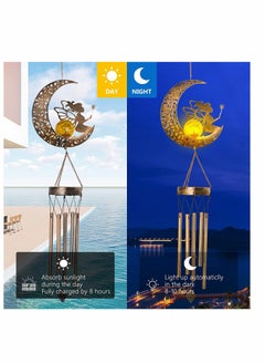 Excefore Solar Wind Chimes Moon Fairy Hanging Outdoor Decor Sun Crackle Glass Ball Warm Memorial Wind Chimes Light Patio Lawn Yard Gardening Gifts LED Garden Decoration Iron Hollow Outdoor Landscape Lamp  - Image 3