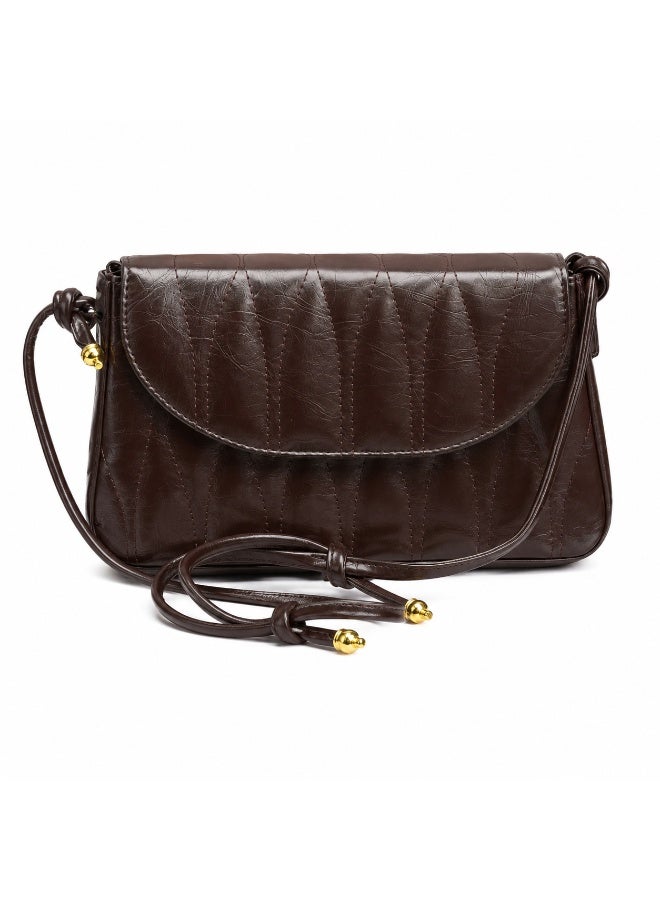 TRENDORA Vintage Diamond-Quilted Flap Shoulder Bag – Deep Espresso Brown | Elegant Convertible Crossbody - Image 1