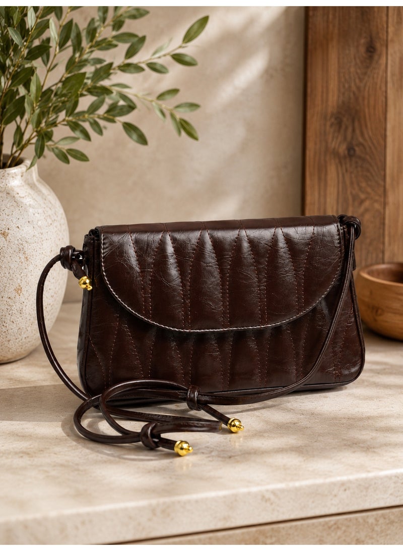 TRENDORA Vintage Diamond-Quilted Flap Shoulder Bag – Deep Espresso Brown | Elegant Convertible Crossbody - Image 3