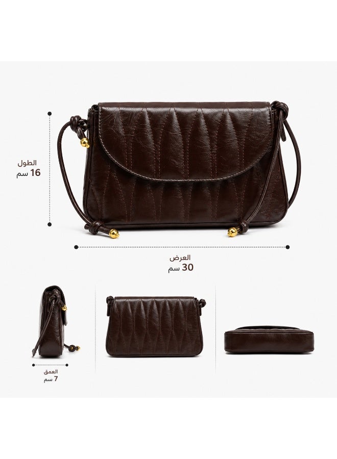 TRENDORA Vintage Diamond-Quilted Flap Shoulder Bag – Deep Espresso Brown | Elegant Convertible Crossbody - Image 4