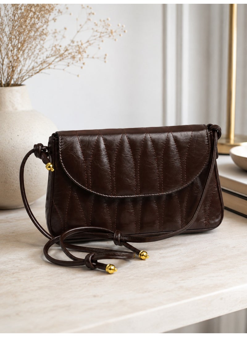TRENDORA Vintage Diamond-Quilted Flap Shoulder Bag – Deep Espresso Brown | Elegant Convertible Crossbody - Image 2