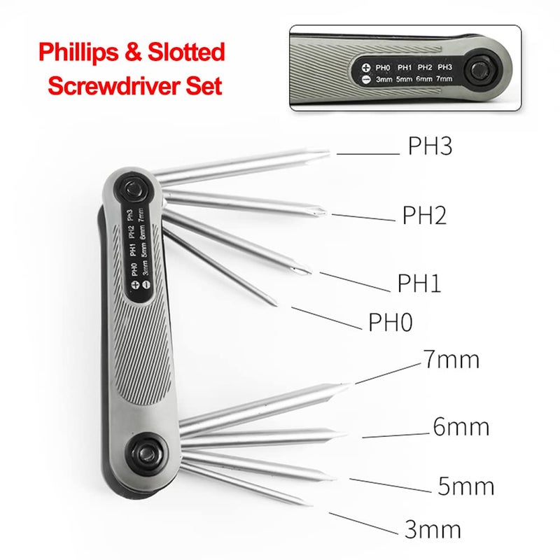GDFYMI Folding Screwdriver Set, 8 in 1 Multitool, Universal Slotted Phillips Screwdriver, PH0-PH3, 3.0-7.0 (1 Pack 8Pcs) - Image 3