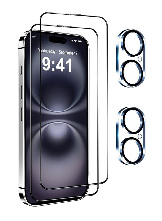 JAJEEK 2 PACK iPhone 16 Pro Screen Protector + 2 PACK Camera Lens Protector | Ultra 9H+ Tempered Glass | Full Coverage Screen & Camera Protection | Scratch-Resistant, High Definition Clarity - Image 1