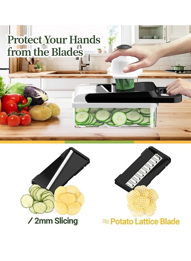 18-in-1 Vegetable Chopper, 7 Cutting Discs Veggie Chopper with Container and Lid, Dicer, Slicer, Multifunctional Kitchen Gadgets, Vegetable Cutter with Handle, Onion Cutter (Black/White) - Image 2