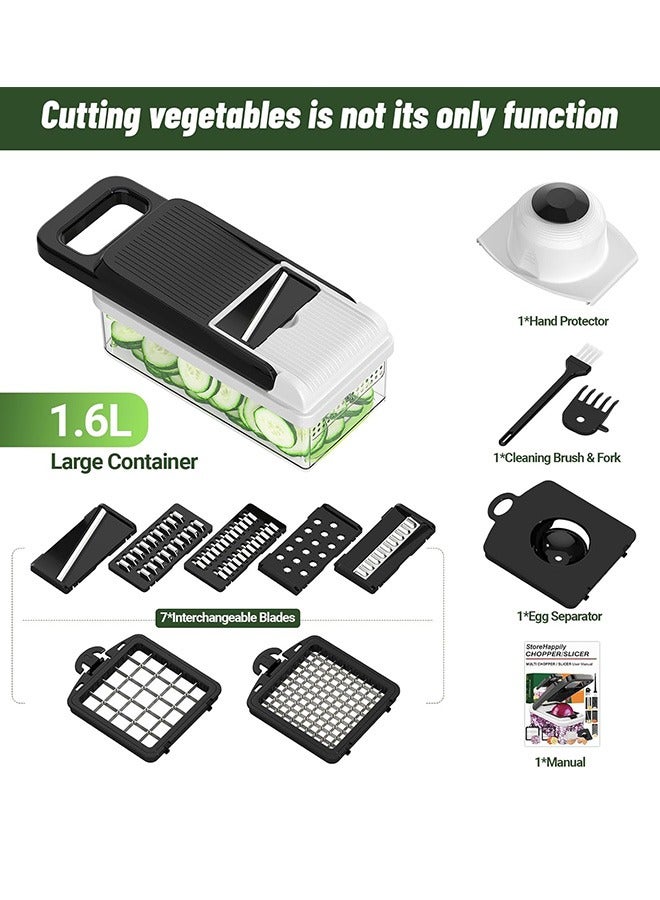 18-in-1 Vegetable Chopper, 7 Cutting Discs Veggie Chopper with Container and Lid, Dicer, Slicer, Multifunctional Kitchen Gadgets, Vegetable Cutter with Handle, Onion Cutter (Black/White) - Image 5