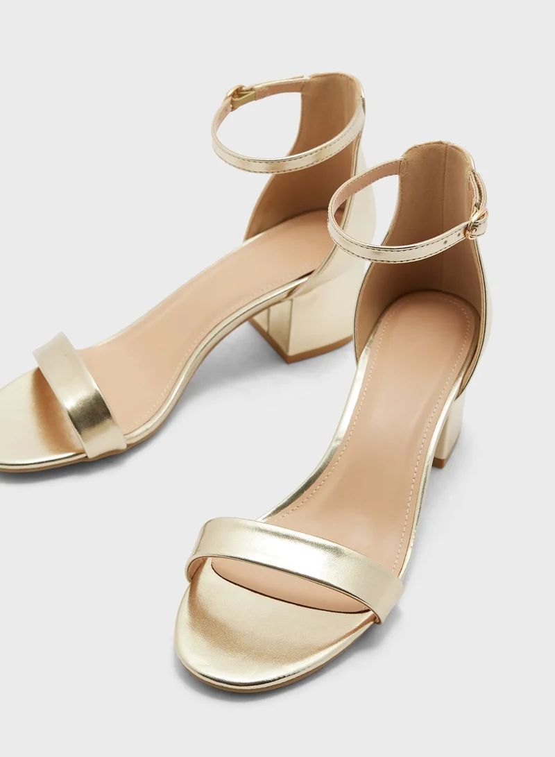 Truffle Low Block Heel Ankle Strap Sandal