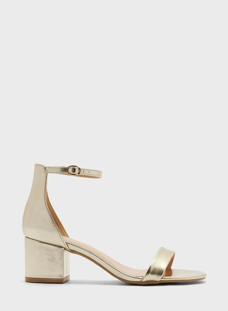 Truffle Low Block Heel Ankle Strap Sandal