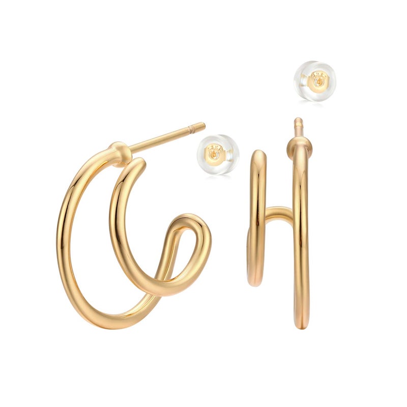 MYEARS Women Double Hoop Earrings Gold 14K Small Simple Hypoallergenic Everyday Illusion Jewelry - Image 1