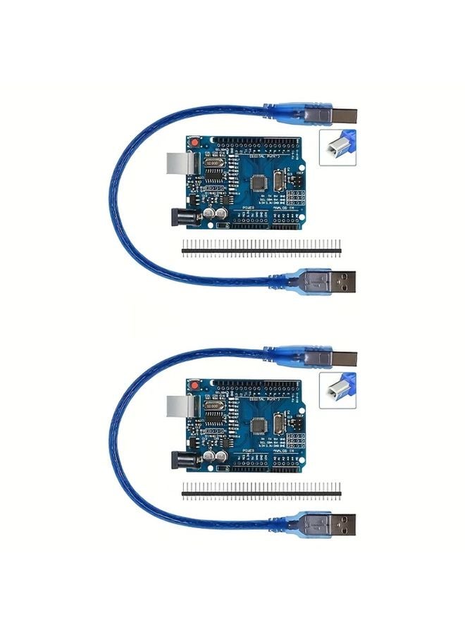 UNO R3 2PCS ATmega328P AU Development Board CH340G Compatible with Arduino IDE USB Cable - Image 1