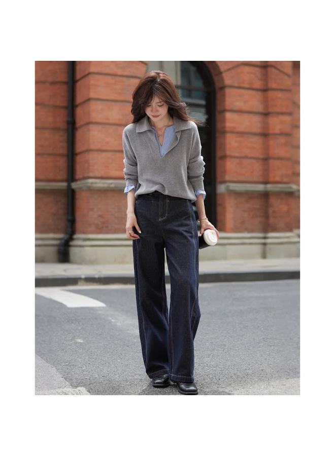 Mt Denim Soft Power Autumn Simple Comfortable Cloud Cotton High-waist Straight-leg Loose Slimming Women's Jeans - Image 1