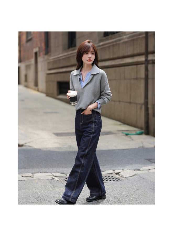 Mt Denim Soft Power Autumn Simple Comfortable Cloud Cotton High-waist Straight-leg Loose Slimming Women's Jeans - Image 4