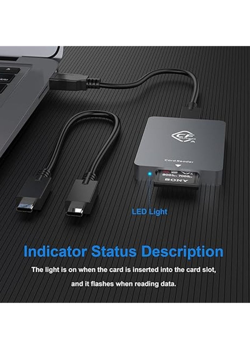CF Express Card Reader Type A, CF Express Card Reader USB 3.2 Gen2 10Gbps Memory Card Adapter with USB C to USB C, USB A Cable for Windows, Mac OS, Linux, Android