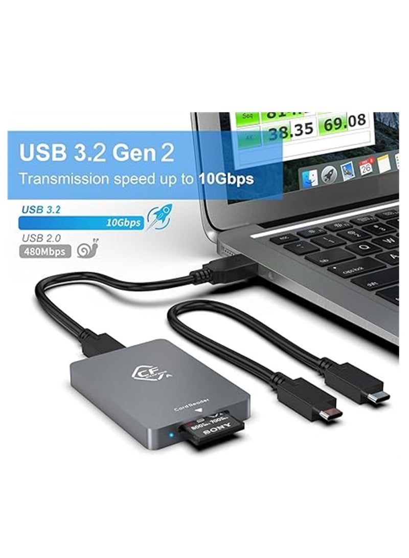 CF Express Card Reader Type A, CF Express Card Reader USB 3.2 Gen2 10Gbps Memory Card Adapter with USB C to USB C, USB A Cable for Windows, Mac OS, Linux, Android