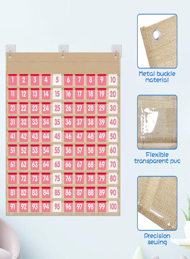 Grekos Hundreds Pocket Chart with 100 Cardsr, Board Double-Sided Number Chart, Number 1-100 Board Pocket Chart for Kids Classroom Home Counting and Organizer - Image 2
