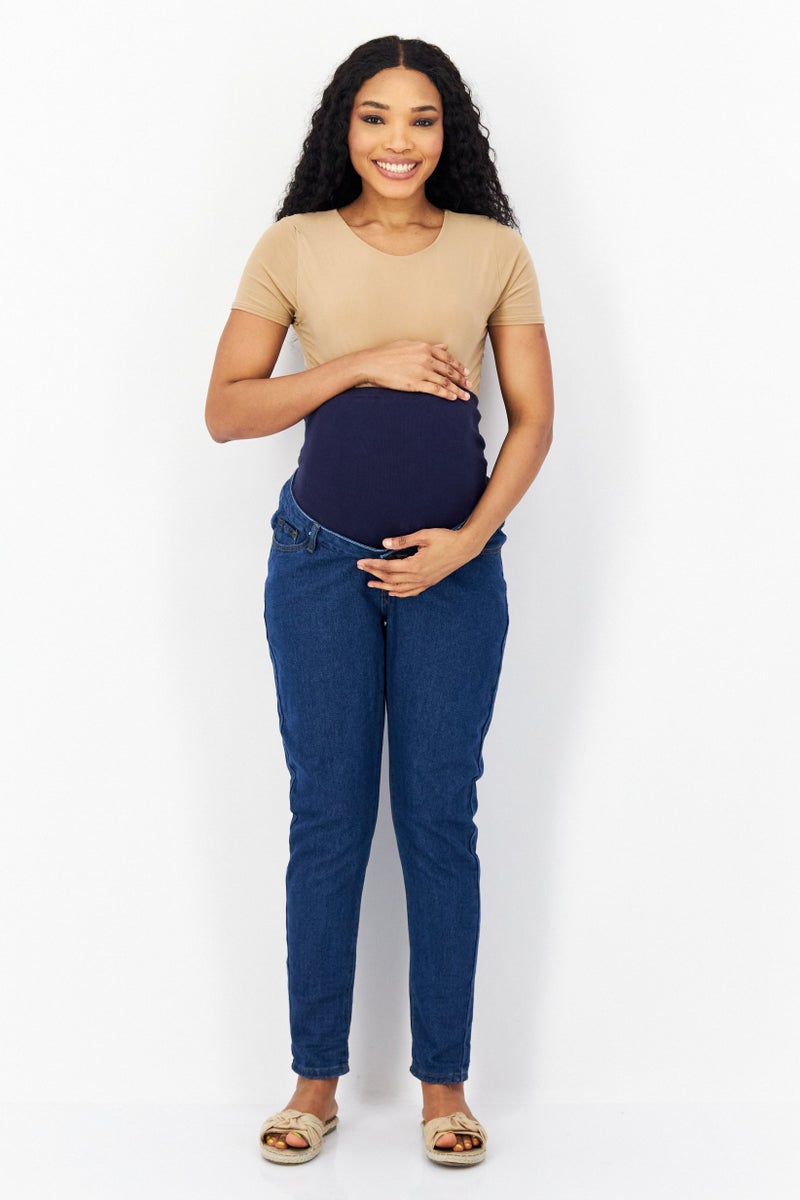 boohoo Maternity Roll Hem Over The Bump Boyfriend Jeans, Blue - Image 4