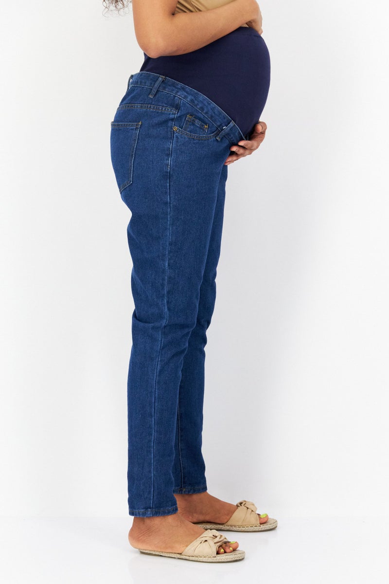 boohoo Maternity Roll Hem Over The Bump Boyfriend Jeans, Blue - Image 2