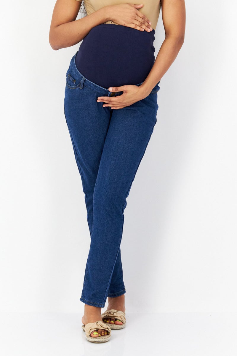 boohoo Maternity Roll Hem Over The Bump Boyfriend Jeans, Blue - Image 1