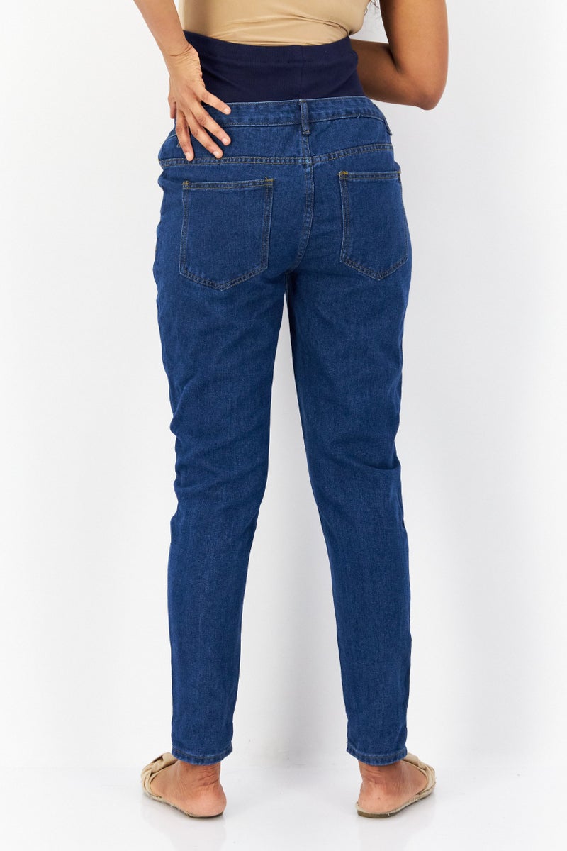 boohoo Maternity Roll Hem Over The Bump Boyfriend Jeans, Blue - Image 3