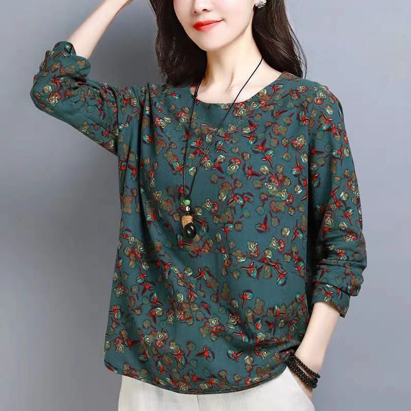 Floral Round Neck Long-Sleeved T-Shirt For Women 2020 Autumn New Korean Style Casual Loose Top Women'S T-Shirt Base - Image 1
