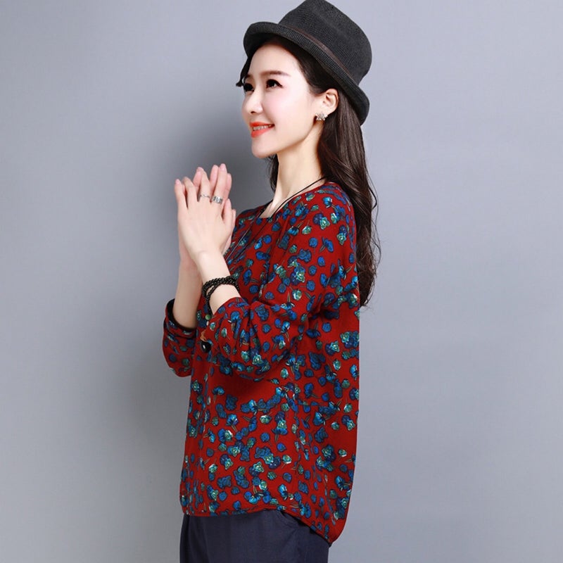 Floral Round Neck Long-Sleeved T-Shirt For Women 2020 Autumn New Korean Style Casual Loose Top Women'S T-Shirt Base - Image 5