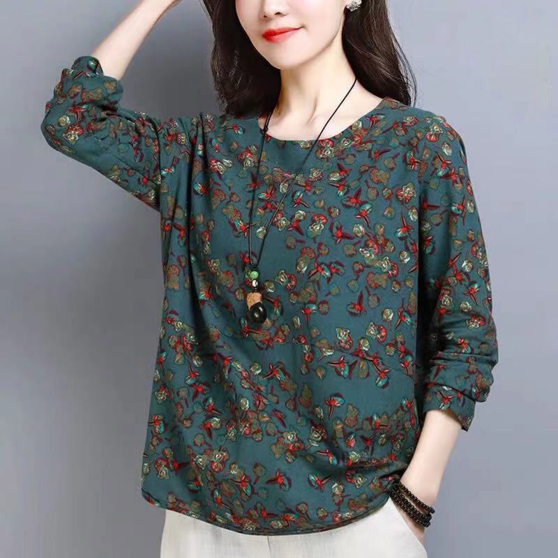 Floral Round Neck Long-Sleeved T-Shirt For Women 2020 Autumn New Korean Style Casual Loose Top Women'S T-Shirt Base - Image 2