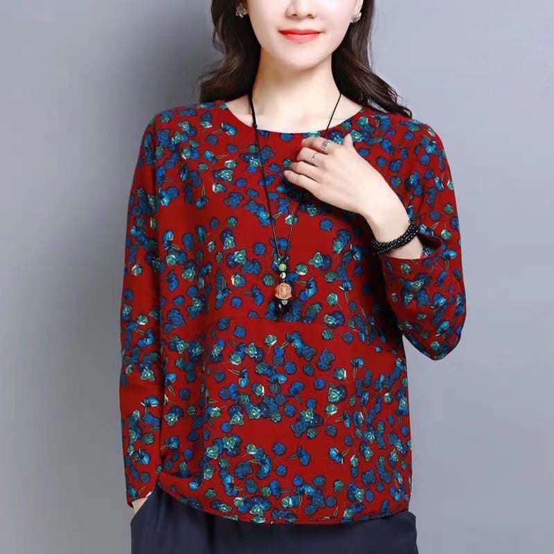 Floral Round Neck Long-Sleeved T-Shirt For Women 2020 Autumn New Korean Style Casual Loose Top Women'S T-Shirt Base - Image 3