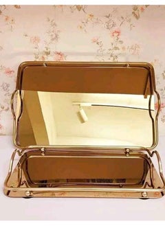 Generic Arshia 2-piece stainless steel serving tray set in gold for elegant and chic serving  - Image 1