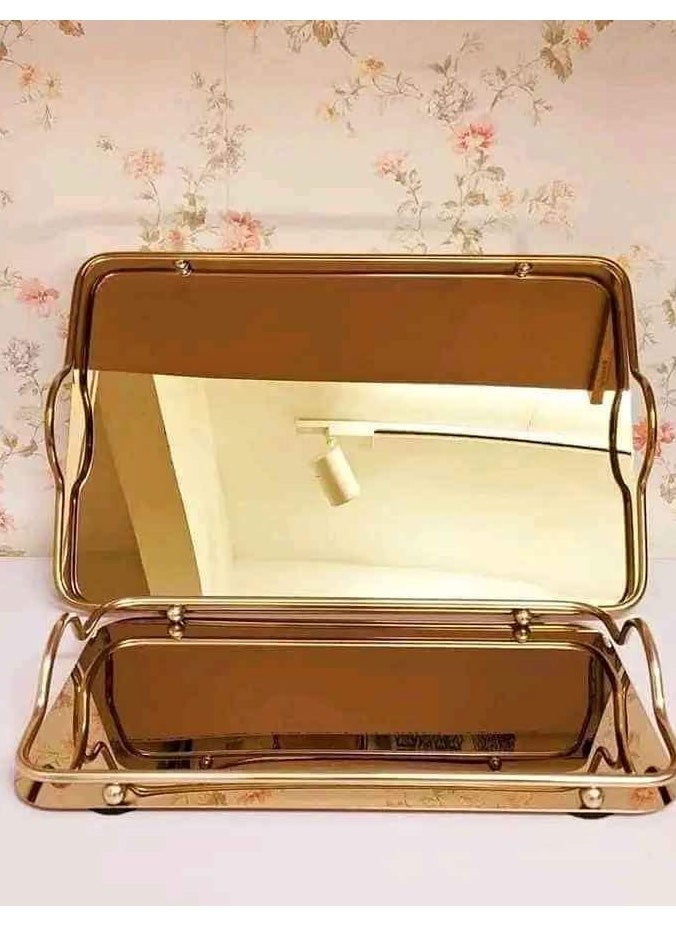 Generic Arshia 2-piece stainless steel serving tray set in gold for elegant and chic serving  - Image 1