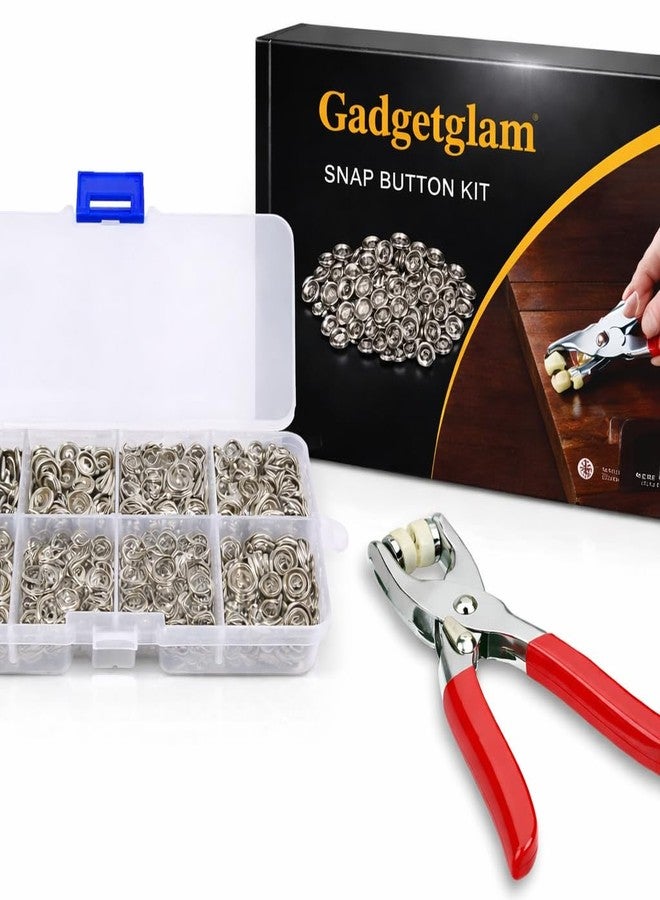Gadgetglam Premium Snap Buttons Kit – 100 Sets 9.5mm Metal Fasteners in 10 Colors with Hand Pliers Tool, Five-Claw Copper Buckles for Sewing, DIY Crafts, Baby Clothes, Hats, Bibs & Rompers (Silver) - Image 1