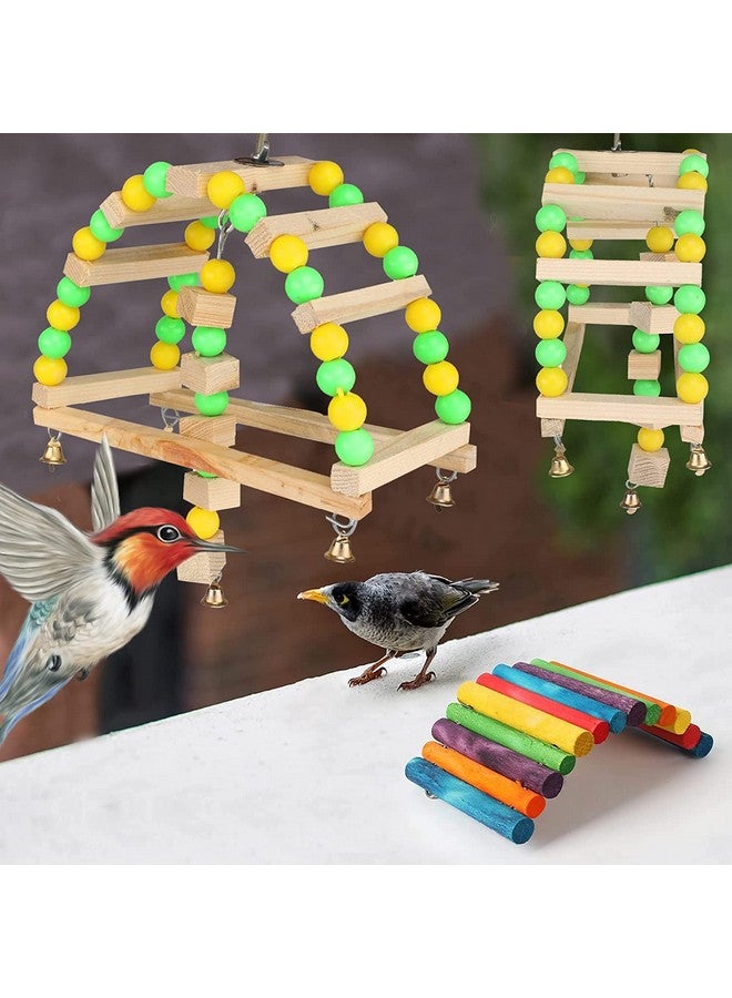Generic Bird Swing Half Round Hammock With Hanging Wooden Toys | Perch Ring Cage Accessories | Suitable For All Types Of Birds (Multicolor)  - Image 5