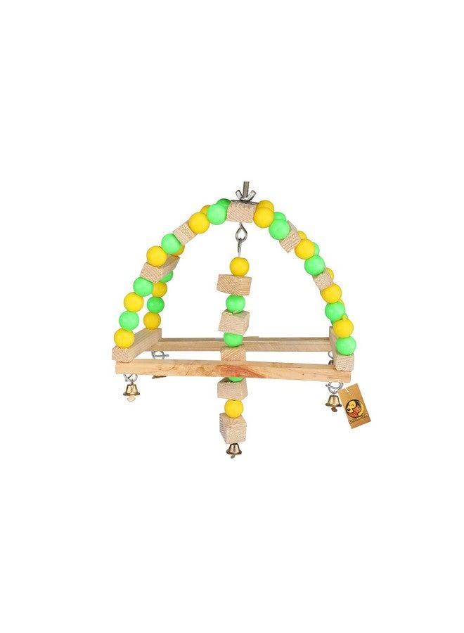 Generic Bird Swing Half Round Hammock With Hanging Wooden Toys | Perch Ring Cage Accessories | Suitable For All Types Of Birds (Multicolor)  - Image 1