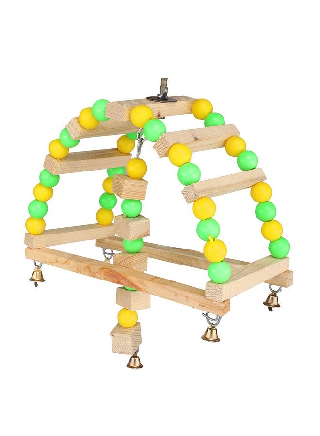 Generic Bird Swing Half Round Hammock With Hanging Wooden Toys | Perch Ring Cage Accessories | Suitable For All Types Of Birds (Multicolor)  - Image 3