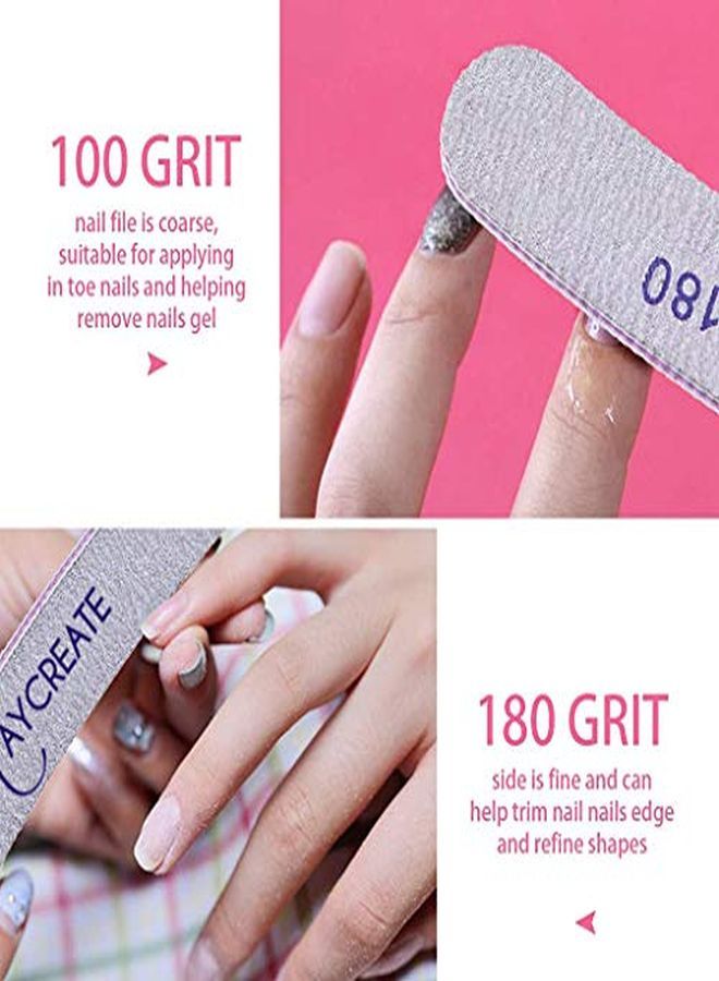 maycreate 10Pcs Nail Files, Professional Nail File Set, Curved Fingernail Files, 100/180 Grit Double-Sided Emery Board Manicure Tools For Home And Salon Use (Grey) - Image 4
